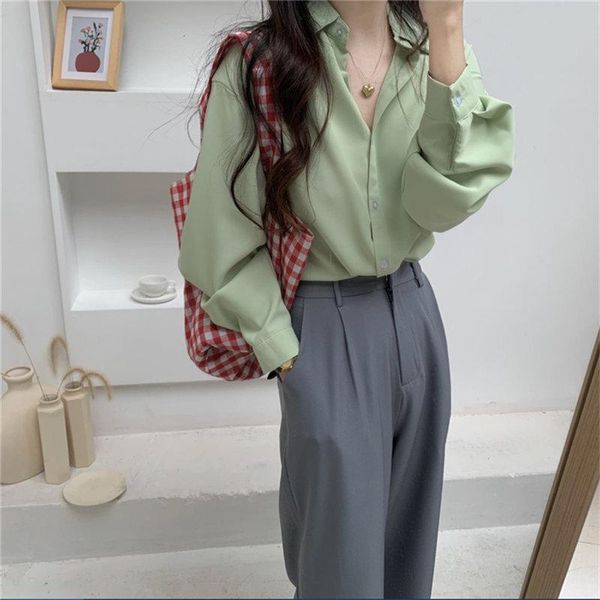 

women's blouses & shirts women peppermint green ol chic loose solid soft 2021 elegance fashion blusas leisure casual all match, White