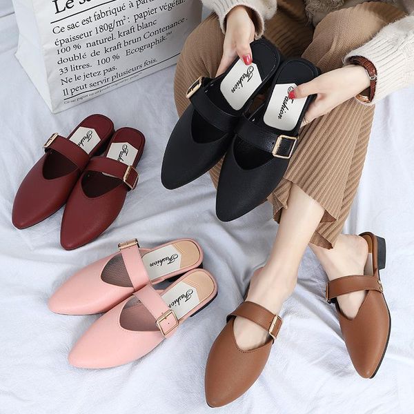 

spring women's outer wear pointed non-slip flat sandals and slippers, Black