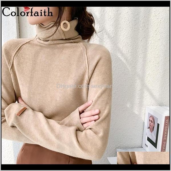 

sweaters womens clothing apparel drop delivery 2021 colorfaith autumn winter women sweater bottoming knitted turtleneck elasticity solid mul, White;black