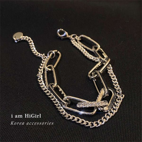 

k155 full diamond chain double-layer bracelet hip-hop fashion design simple cold wind hand accessories, Black