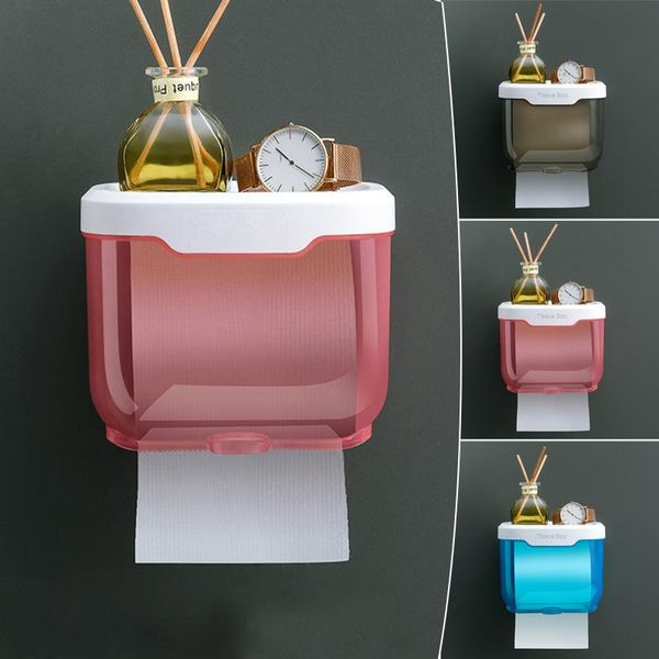 Tissue Boxes Servietten Wasserdichte Toilettenpapierhalter Wandmontage Punch Free Dispenser Transparente Aufbewahrungsbox Badezimmer Küchenversorgung BDF9