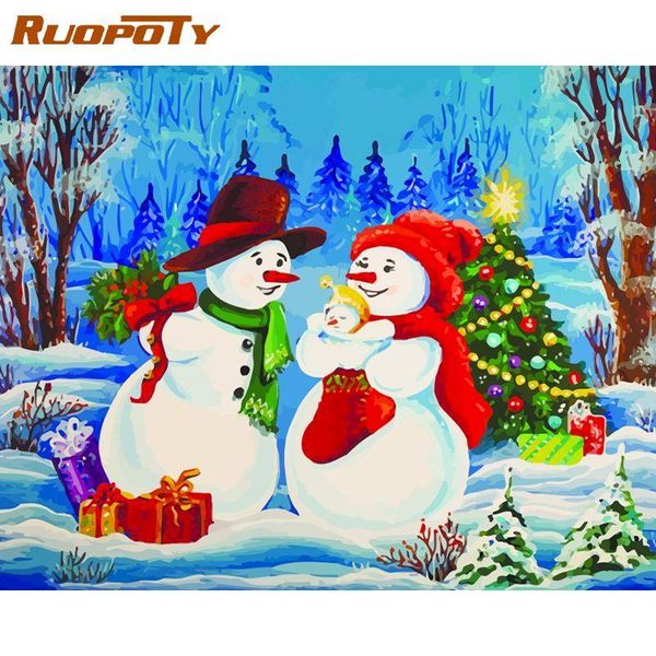 

paintings ruopoty 40*50cm diy acylic painting by numbers landscape snowman decor crafts adults drawing
