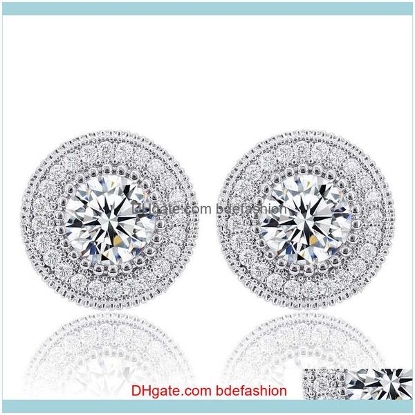 

stud jewelryanti-allergic 925 sterling sier white gold plated bling cubic zirconia cz diamond round studs earrings jewelry gift for men drop, Golden;silver