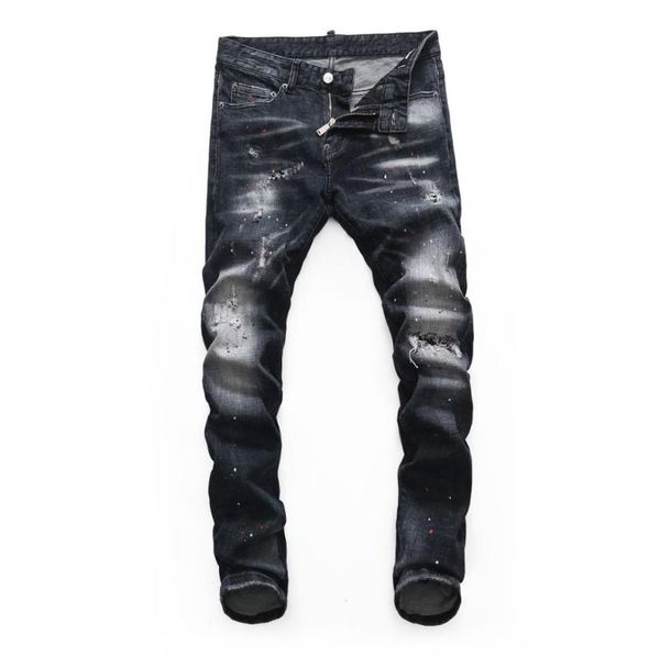

men's jeans original brand european style mens slim elastic men denim trousers zipper patchwork black hole 8245, Blue