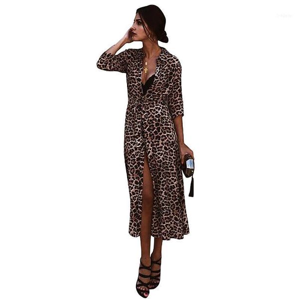 

women dress leopard print dresses long sleeve midi womens dresses1, Black;gray