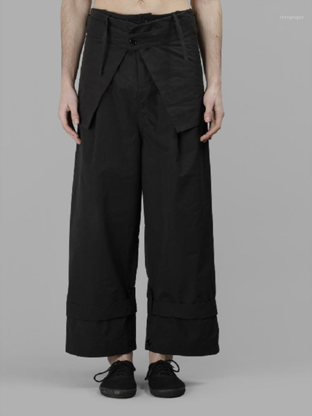 

men's pants spring and autumn short apron-style tie up straight loose black bottoms weaving wide leg