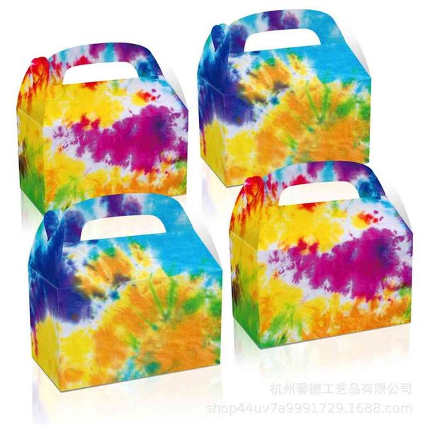 

12pcs/lot tie dye candy bag rainbow color brithday party gift bags christmas halloween holiday handbags pockets biscuit snacks package pack, Black