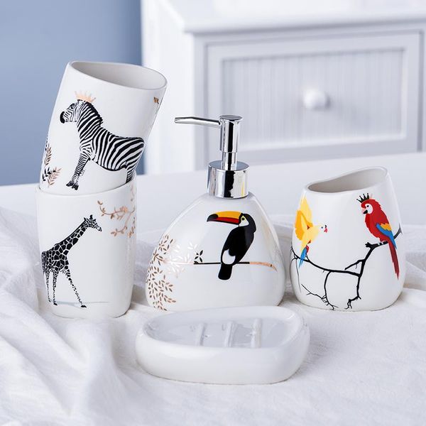 

bath accessory set 5pcs/set bathroom ceramic bathing accessories includes soap box gargle cup toothbrush holder dispenser dish