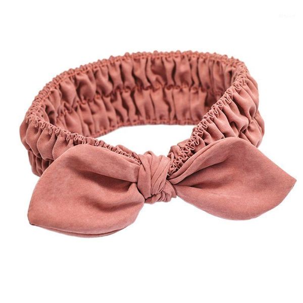 

womens candy color stretchy makeup wide headband ears bowknot hairband j78e1