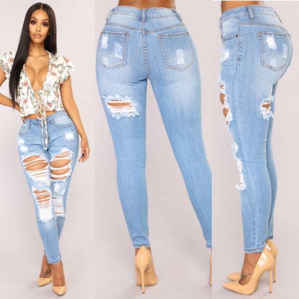 

fashion jeans for women 2021 summer wear hole leggings women's pants, Blue