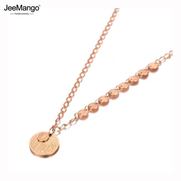 

chains jeemango trendy bohemia stainless steel love charm pendant necklaces rose gold chain & link choker necklace for women jn20071, Silver