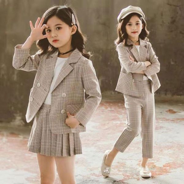 

clothing sets children jk uniform full suit kids set girls long sleeve 2pc plaid outfits fall spring, White