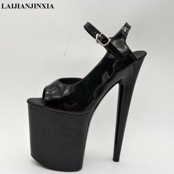 

17cm high heels beautiful black thick fish mouth trend paint sandals, club fashion women's shoes sandals