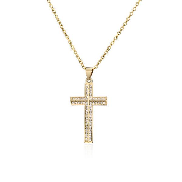 

pendant necklaces 2021 cross double row zircon necklace fine charm chain copper trendy fashion jewelry gfit for men women, Silver