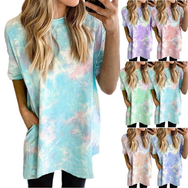 

women's t-shirt summer plus size -selling loose tie dye printed female dress fashion short sleeves women clothing, White