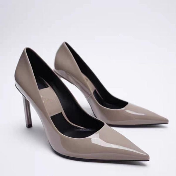 

shallow mouth dress shoes woman office ladies gold heels pump pointed wedge 2021 slip on footwear patent leather sweet wor, Black