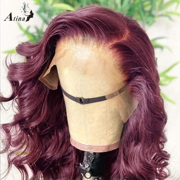 

deep part body wave lace front wig 99j dark red burgundy human hair hd frontal plucked for black women wigs, Black;brown