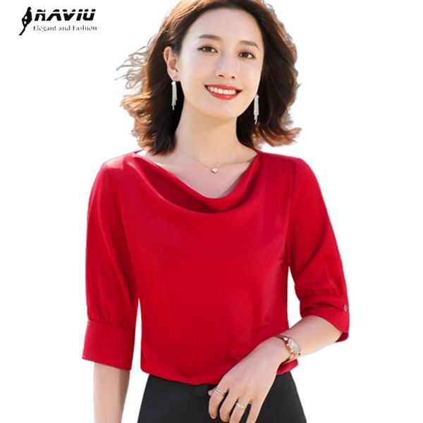 

women's blouses & shirts red satin shirt women design 2021 summer half sleeve chiffon office ladies temperament work, White
