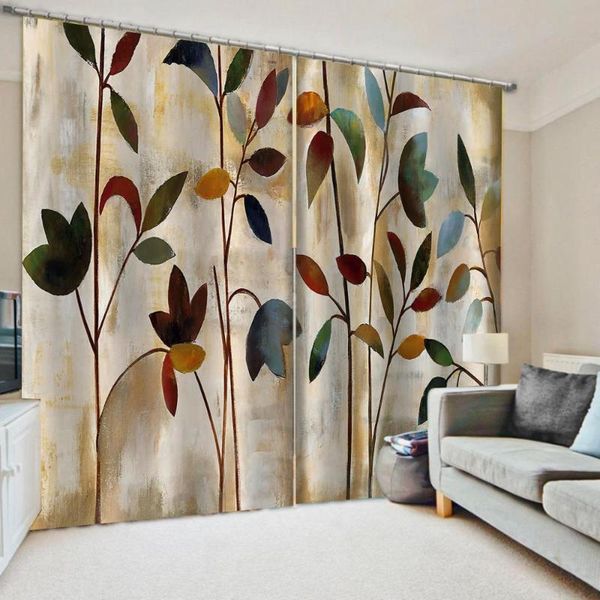 

european curtains po painted 3d curtain living room simple leaf modern & drapes