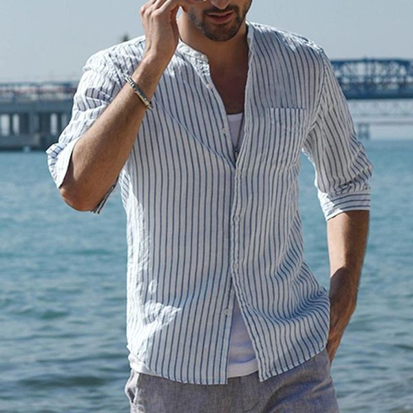 

men's casual shirts 2021 blouse stripe shirt loose short sleeve thin autumn summer men streetwear camisas hombre, White;black