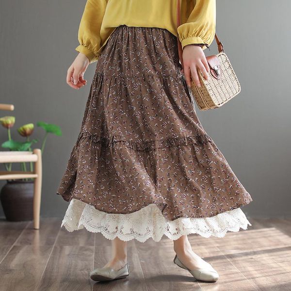 

skirts forest vintage flowers print floral japanese skirt mori girl, Black