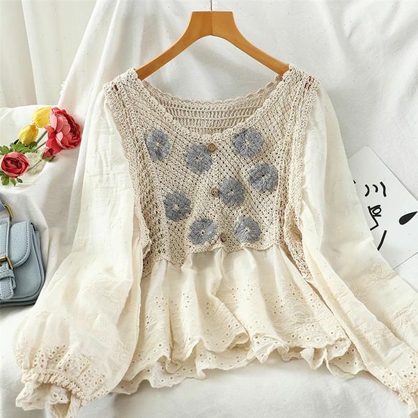 

bohemian boho floral embroidery cotton women shirt line long sleeve casual crochet crop spring autumn shirts, White