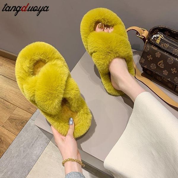 

women slippers winter warm shoes woman slip on flats slides home female faux fur comfortable non plus size 35-40, Black