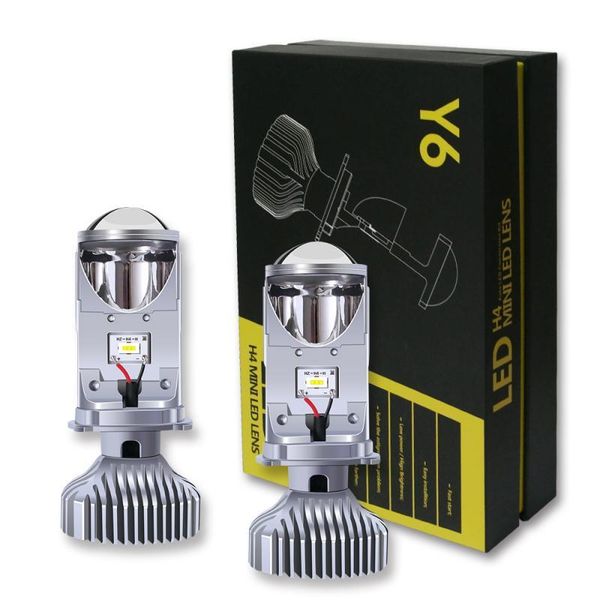 

car headlights 2pcs/pair fisheye light 60w 8000lm h4 y6-s tricolor lens headlamp hi/lo integrated mini super bright 3000/4300/6000k