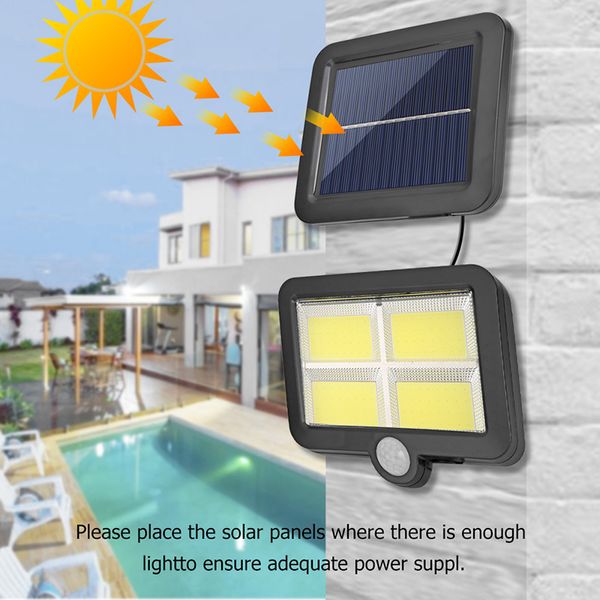 

cob 100/108/120/128led solar wall lamp light outdoor garden lights pir motion sensor spotlights security emergency