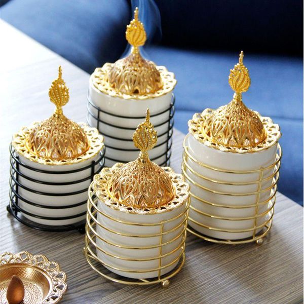 

fragrance lamps retro metal ceramic incense burner middle east arabian simple golden stove ornaments for home holiday decoratio