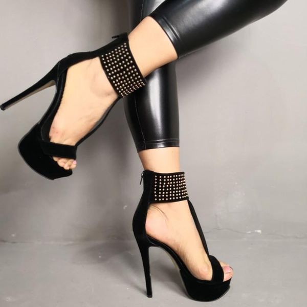 

shoes,fashion women's shoes , suede, rivet decoration, about 14.5cm high-heeled sandals, sandals. size:34-45 sandals, Black