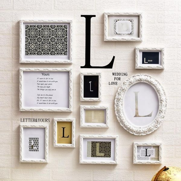

frames modern wooden carved for family pos 11pcs diy l letters wall hanging picture frame quadros de parede para sala