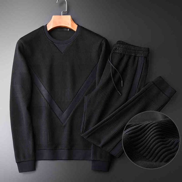 

tracksuit shirt mens suits 2piece hight quality add thick round collar black male sweatshirts autumn solid color slim fit man pants, Gray
