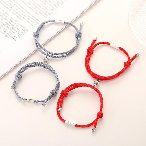 

charm bracelets 2pcs/set couple minimalist lovers matching friendship bracelet rope braided magnetic distance attract kit lover jewelry, Golden;silver