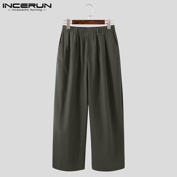 

men's pants 2021 men joggers solid cotton elastic waist vintage baggy casual trousers streetwear wide leg straight incerun s-5xl, Black