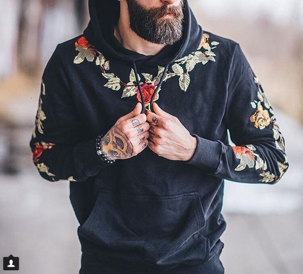 

men's hoodies & sweatshirts streetwear printed pocket causal hooded flowers black yellow hoodie men pullover winter hvce