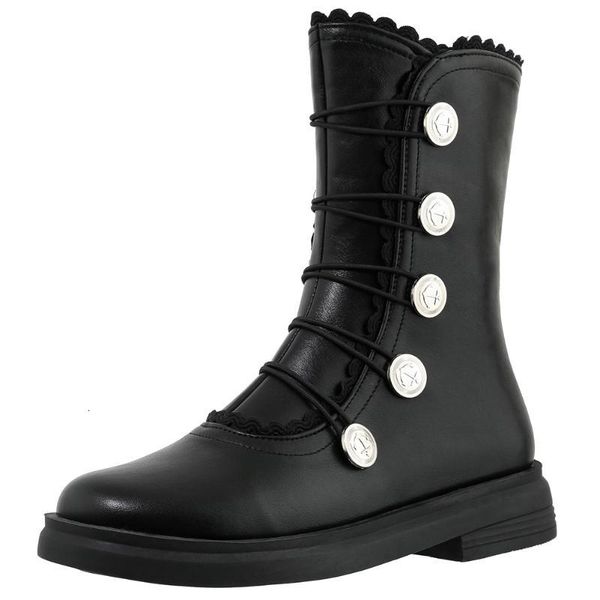 

jouir talons big size 46 woman metal decoration zipper ankle boots sqaure thick heels autumn lace-up shoes mxy5, Black