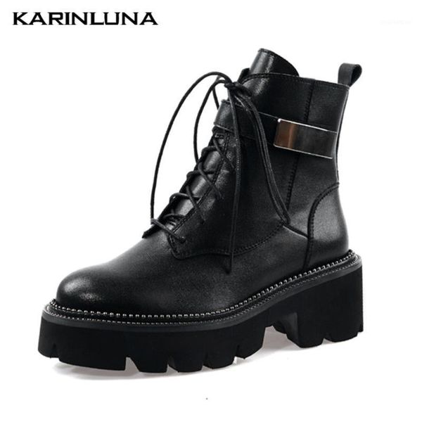 

boots karin brand large size 42 genuine leather motorcycles women chunky heels ankle woman shoes1, Black