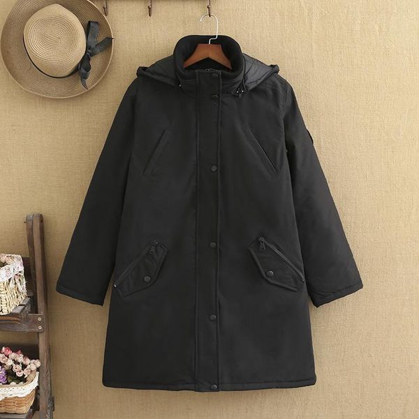 

plus size outerwear & coats cotton-padded jacket for women detachable hat hoodie zippers cotton and thickened extra large winter coat, Black