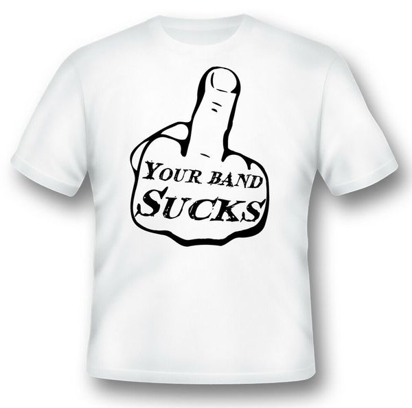 

your band s@cks finger black or white tee, White;black