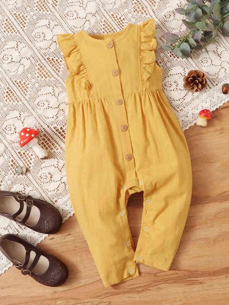 

baby ruffle detail button up jumpsuit she, Blue