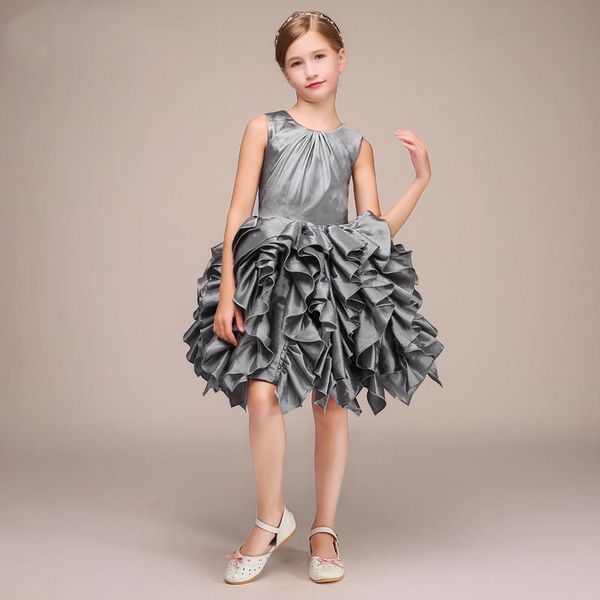 

girl's dresses children's dress performance grey host girl, Red;yellow