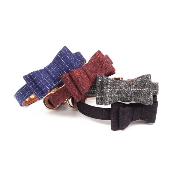 

dog collars & leashes cute bow collar leather leash plaid puppy necklace adjustable cat pet lead for small dogs