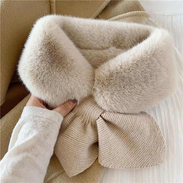 

scarves women faux fur warm neck warmer collar simple strap bow knot kawaii korean style womens scarf all-match vintage, Blue;gray