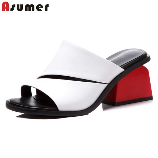 

size 34-42 genuine leather women sandals square high heels party wedding shoes summer ladies woman, Black
