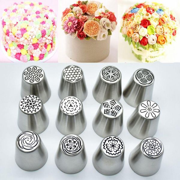 

baking & pastry tools 12pcs/set non-toxic stainless steel tulip icing pipe nozzle flower cream kitchen accessories tool #