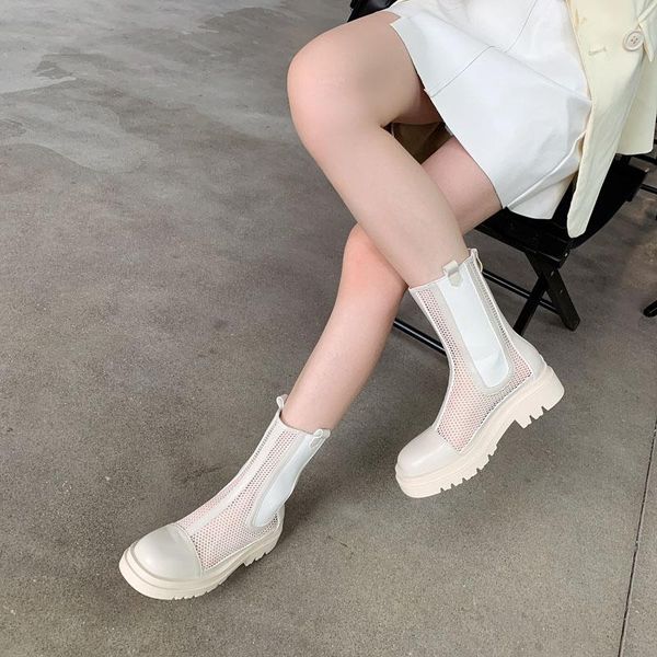 

boots ladies white mesh high women 2021 round toe punk platform gladiator shoes black bottines talons