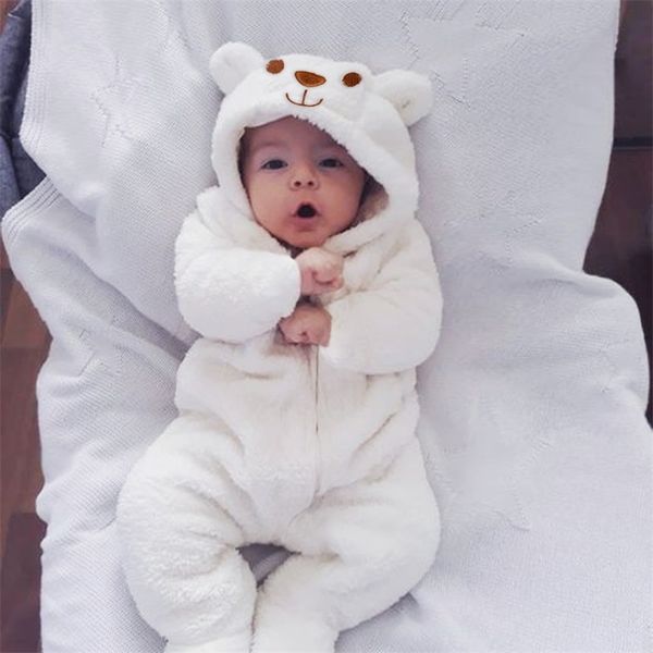 Bebê bonito bebê menino menino roupas roupas manga longa hoddies urso zíper romper outono inverno desgaste 0-18m 220106