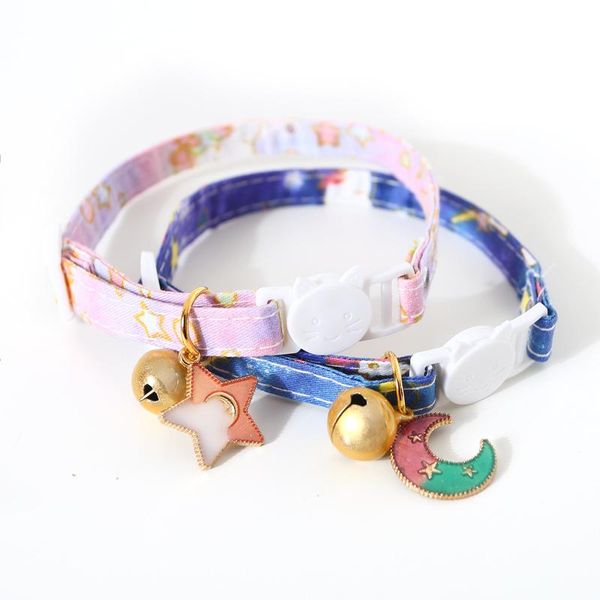 

cat collar breakaway with bell moons stars patterns adjustable safety kitten collars charm pink pendants for kitty puppy & leads