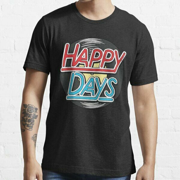 

happy days rockabilly record 1950s 50s rock and roll distressed t-shirt, White;black